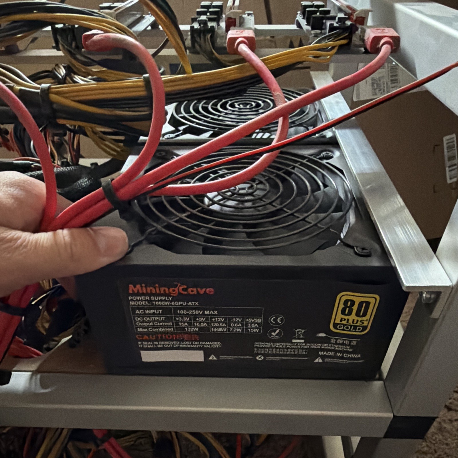 MiningCave 12 GPU Open-Frame Mining Rig Frame w/ 2x1600W MiningCave 80 Plus Gold