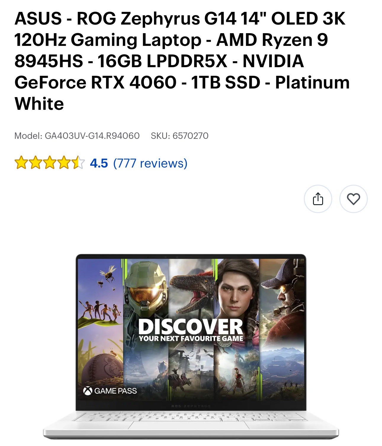 ASUS – ROG Zephyrus G14 14″ OLED 3K 120Hz Gaming Laptop – AMD Ryzen 9 8945HS