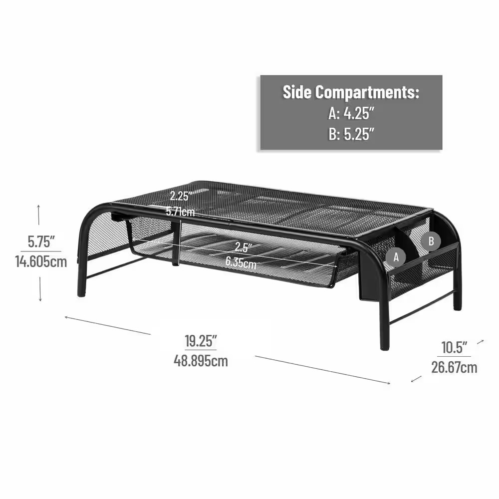 20 In. L X 11.5 In. W X 5.5 In. H Monitor Stand Laptop Riser with Paper Tray Met