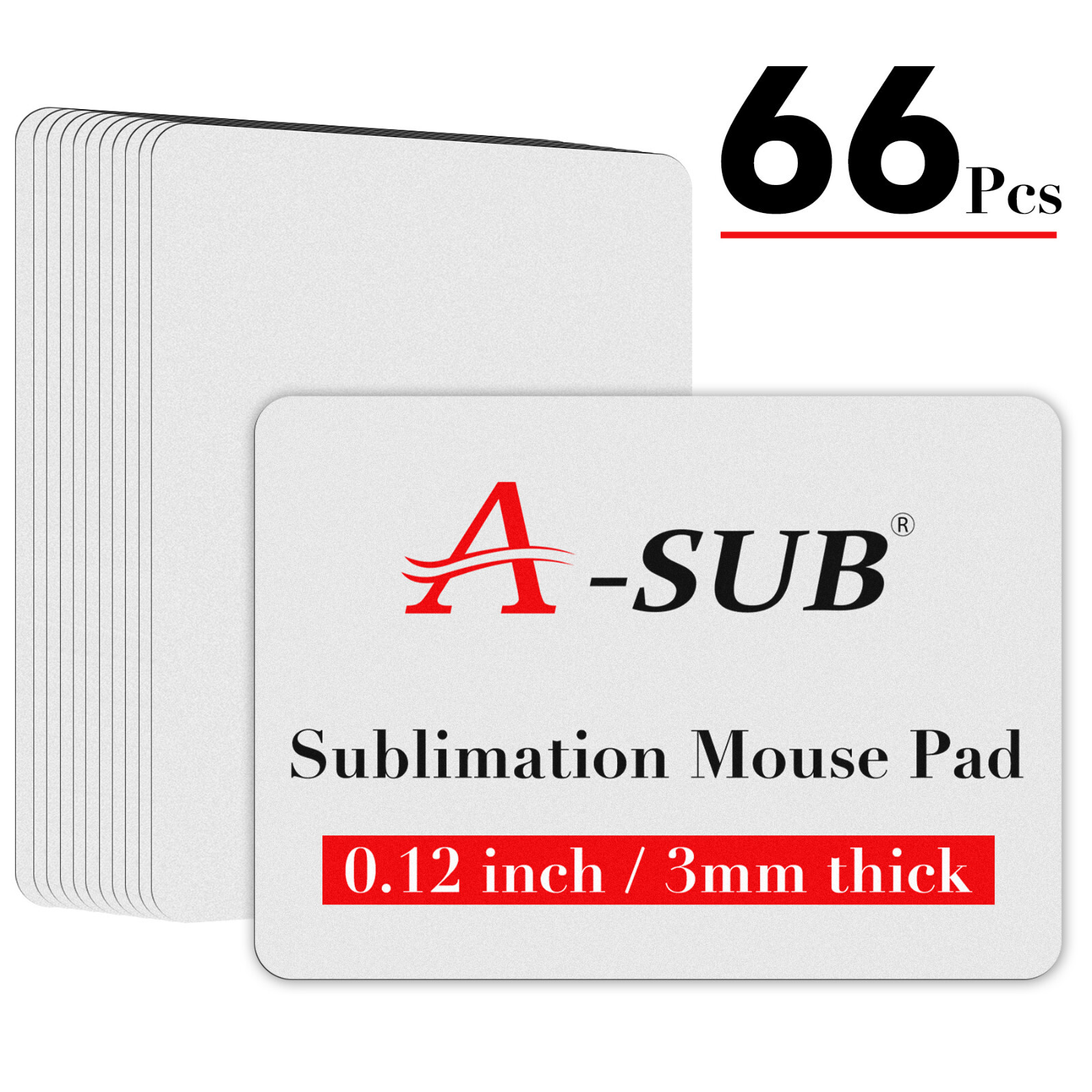Bulk A-SUB Sublimation Blank Mouse Pad White 66 Ct 3mm Gaming Mousepad 9.4″x7.9″