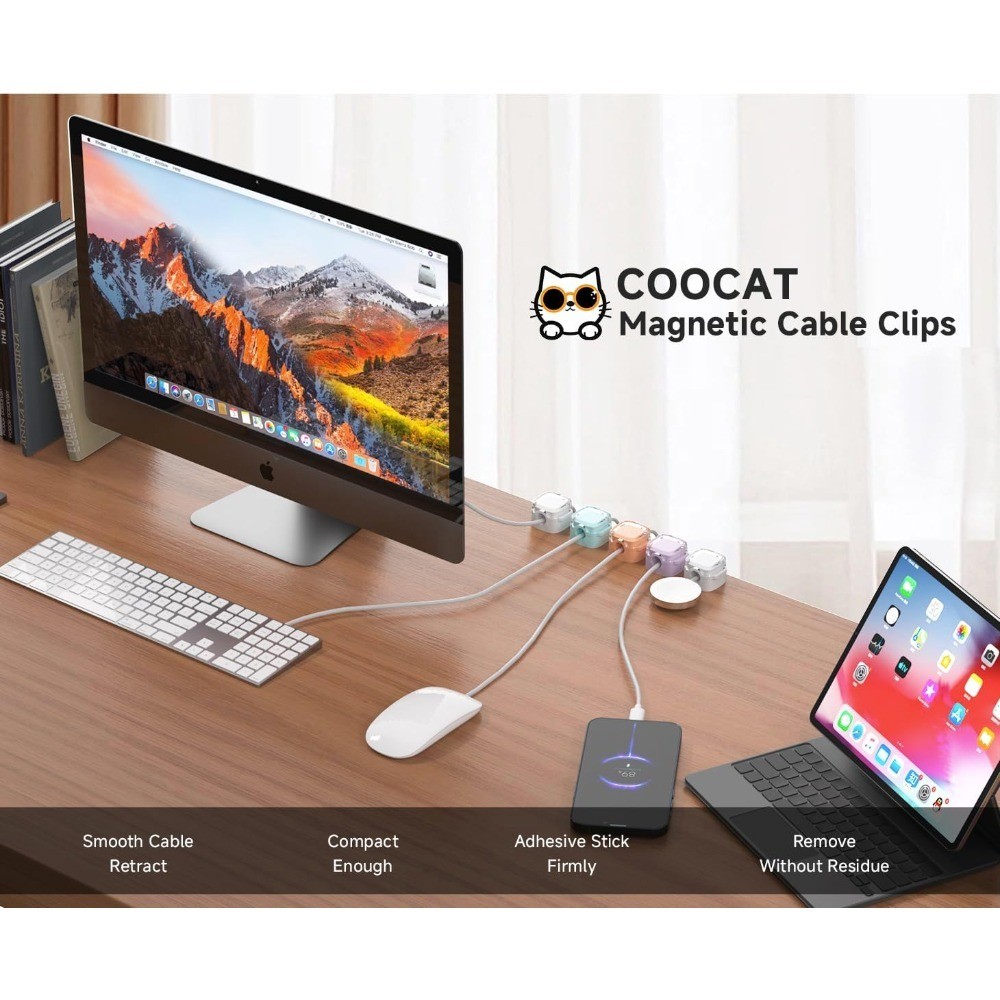 Magnetic Cable Clips Organizer Set Adjustable Adhesive Cord Holder Wire