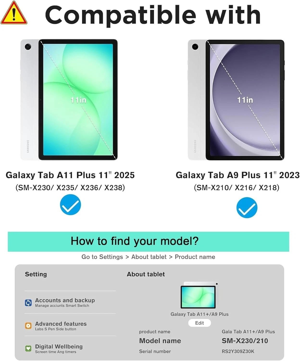 2 Pack Tempered Glass Screen Protector for Galaxy Tab A11/A9 Plus – 9H Toughness