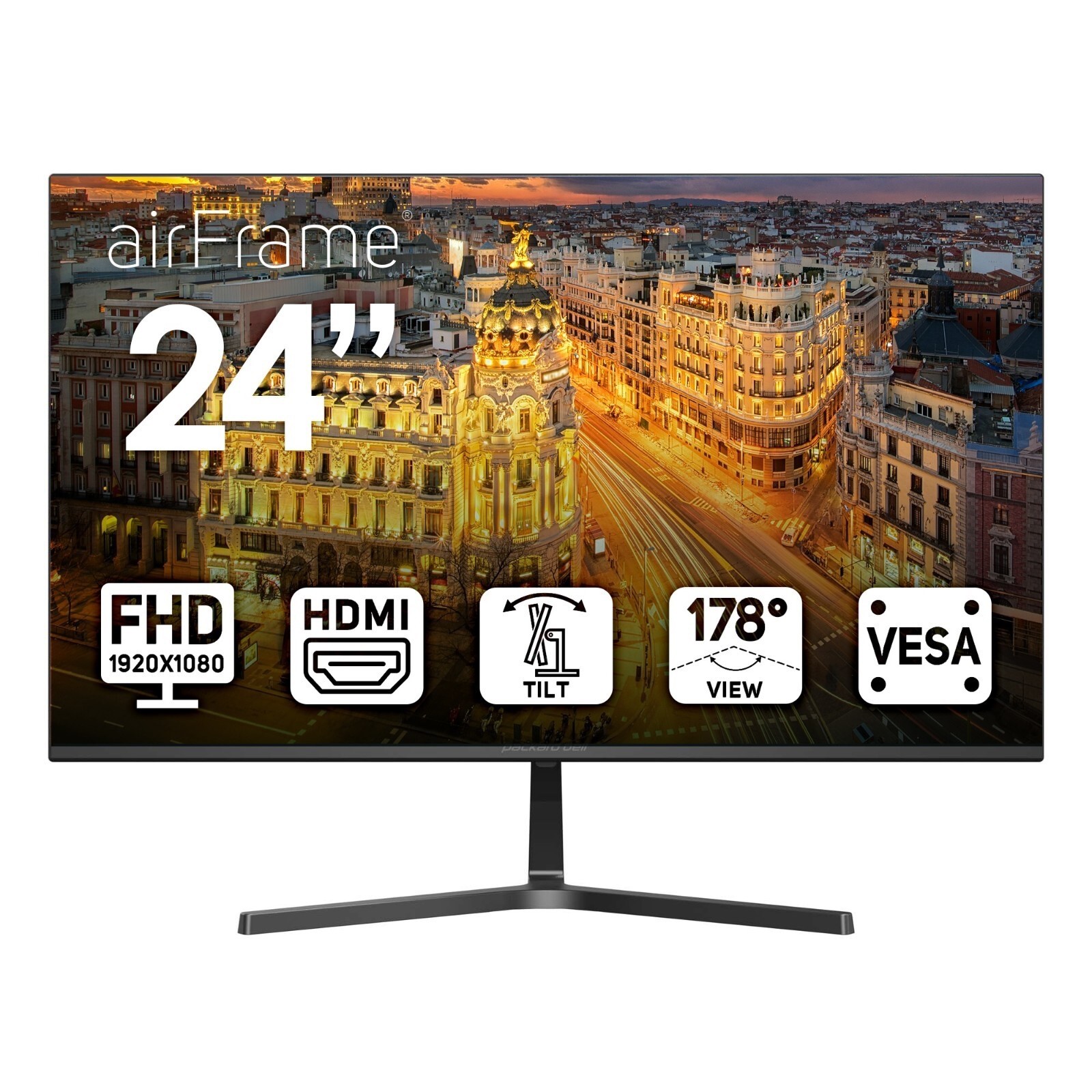 24″ FHD Monitor, 1920×1080, 75hz, VESA, Tilt, HDMI/VGA, Slim Bezel