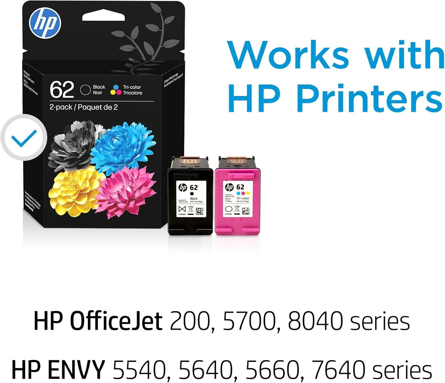 Genuine – HP 62 Black & Tri-Color Ink Cartridge N9H64FN – 2-Pack August 2027 NEW