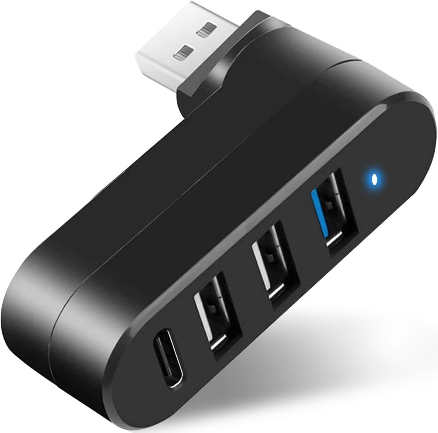 4-Port USB 3.0 Hub – Rotatable Design & 5W USB C Power Adapter for Versatility