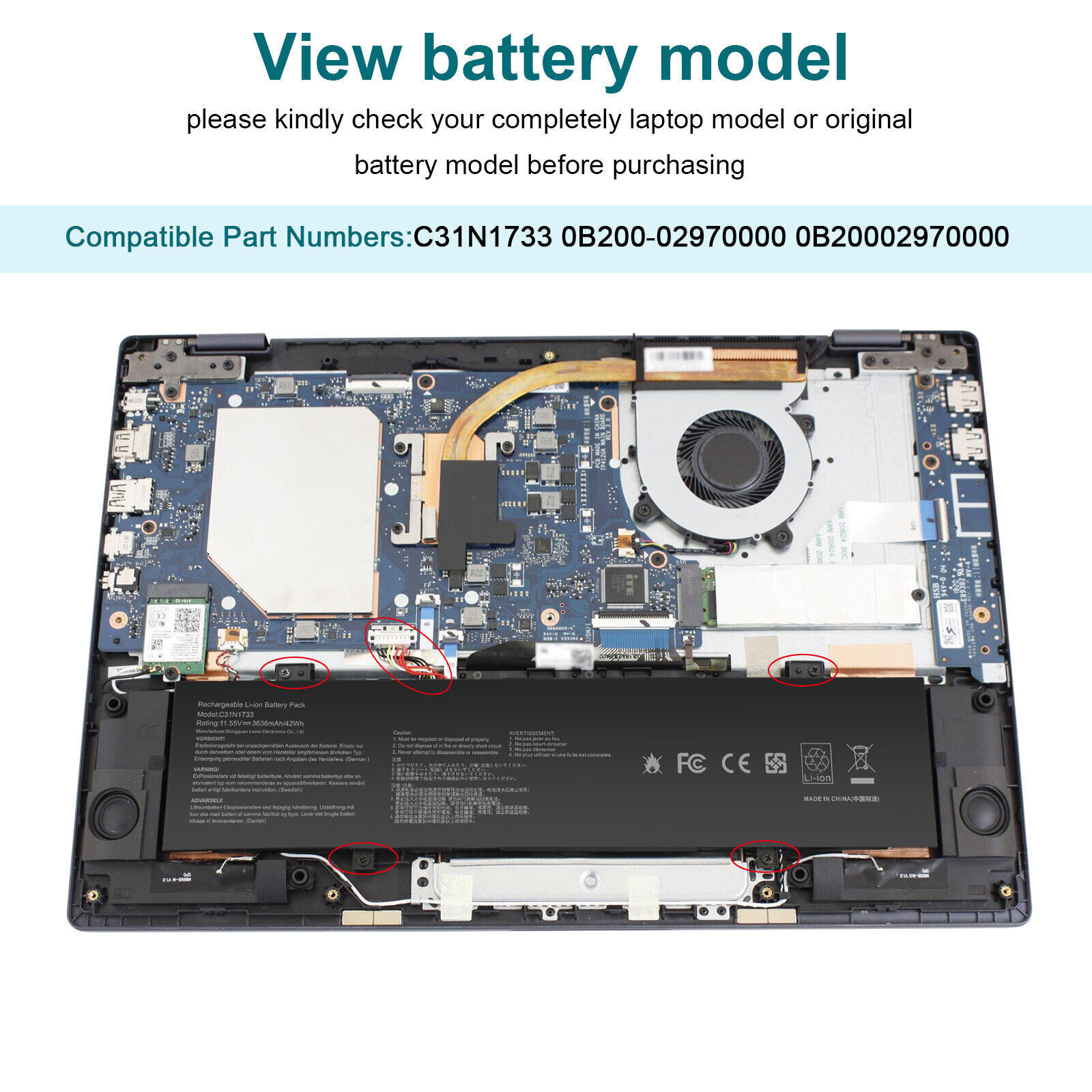 C31N1733 Battery for ASUS Vivobook Flip 14 TP412U TP412UA TP412F 42Wh 11.55V