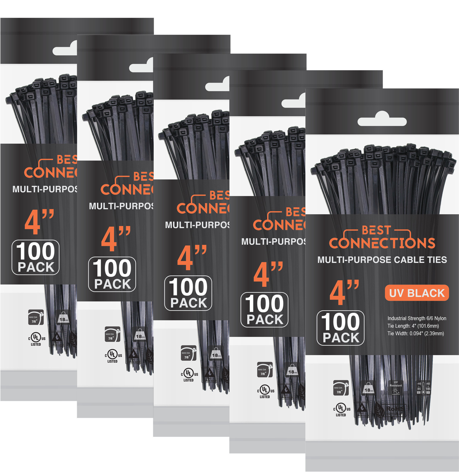 4″ inch Black Nylon Zip Ties Wire Cables 500 Pieces 18 Lbs Tensile