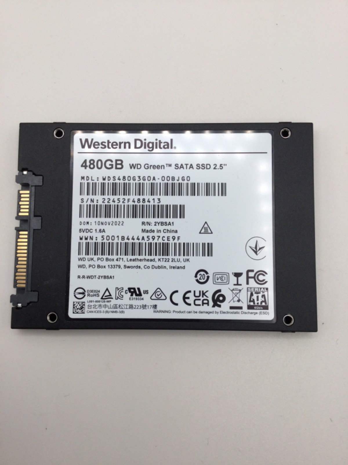 Western Digital Green 480GB WDS480G3G0A Internal SSD SATA 2.5″ Tested & Wiped