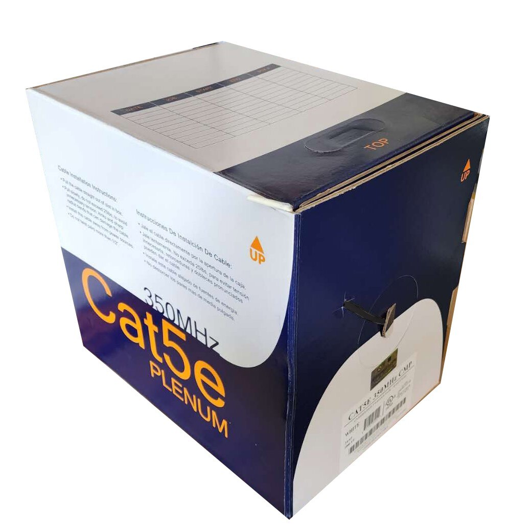 Cat5e Plenum Cable 1000ft (CMP) 24AWG 350MHz UTP Solid Copper Conductor Black UL