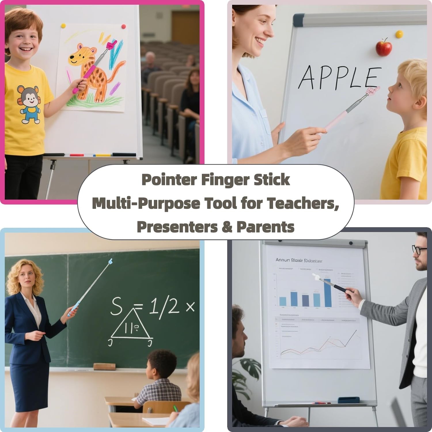 4 PCS Extendable Pointer Finger Stick – Bright Colored Telescopic Teachers Point