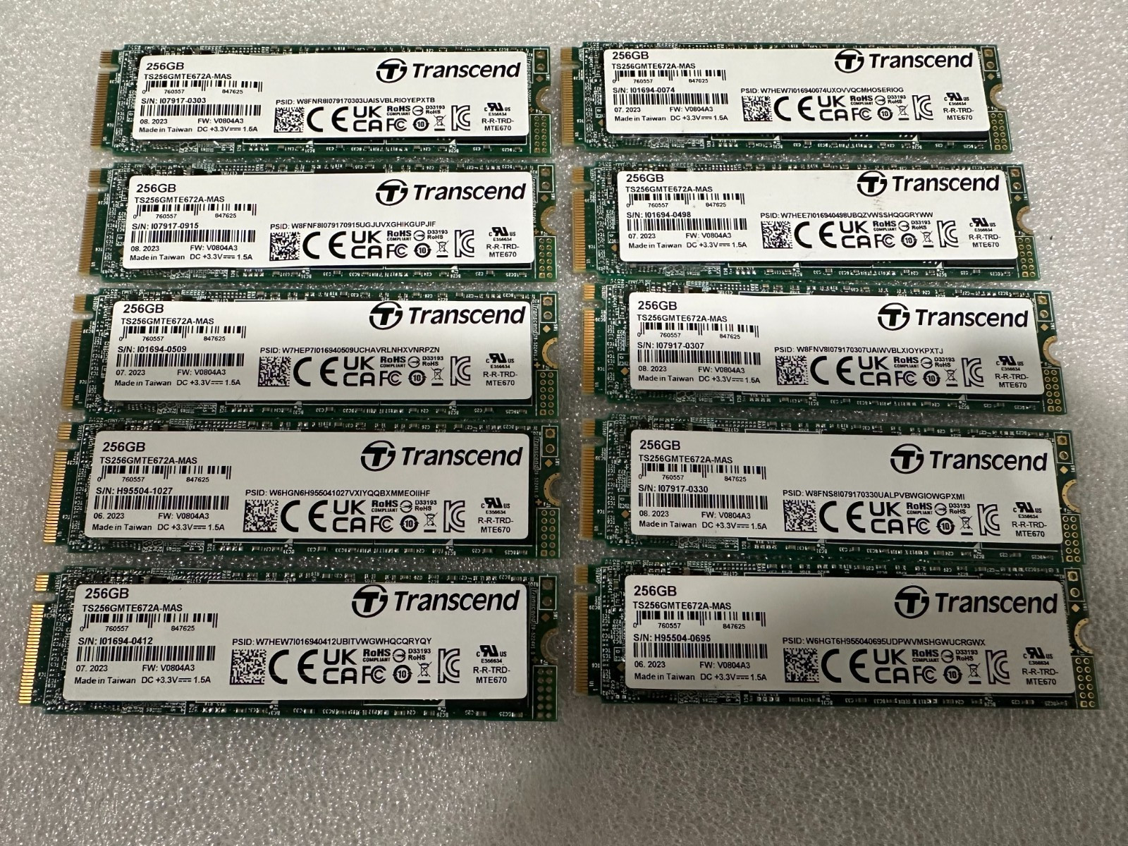 10x Transcend TS256GMTE672A-MAS 256GB M.2 PCIe Gen3x4 NVMe Internal SSD
