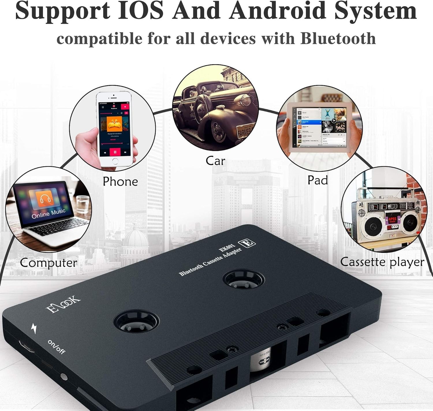 Vintage Car Audio Cassette Receiver with Bluetooth 5.0