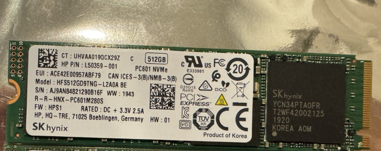 SK HYNIX HFS512GD9TNG 512GB TLC NVME M.2 2280 SSD V4RWG HFS512GD9TNG-L2A0A BA