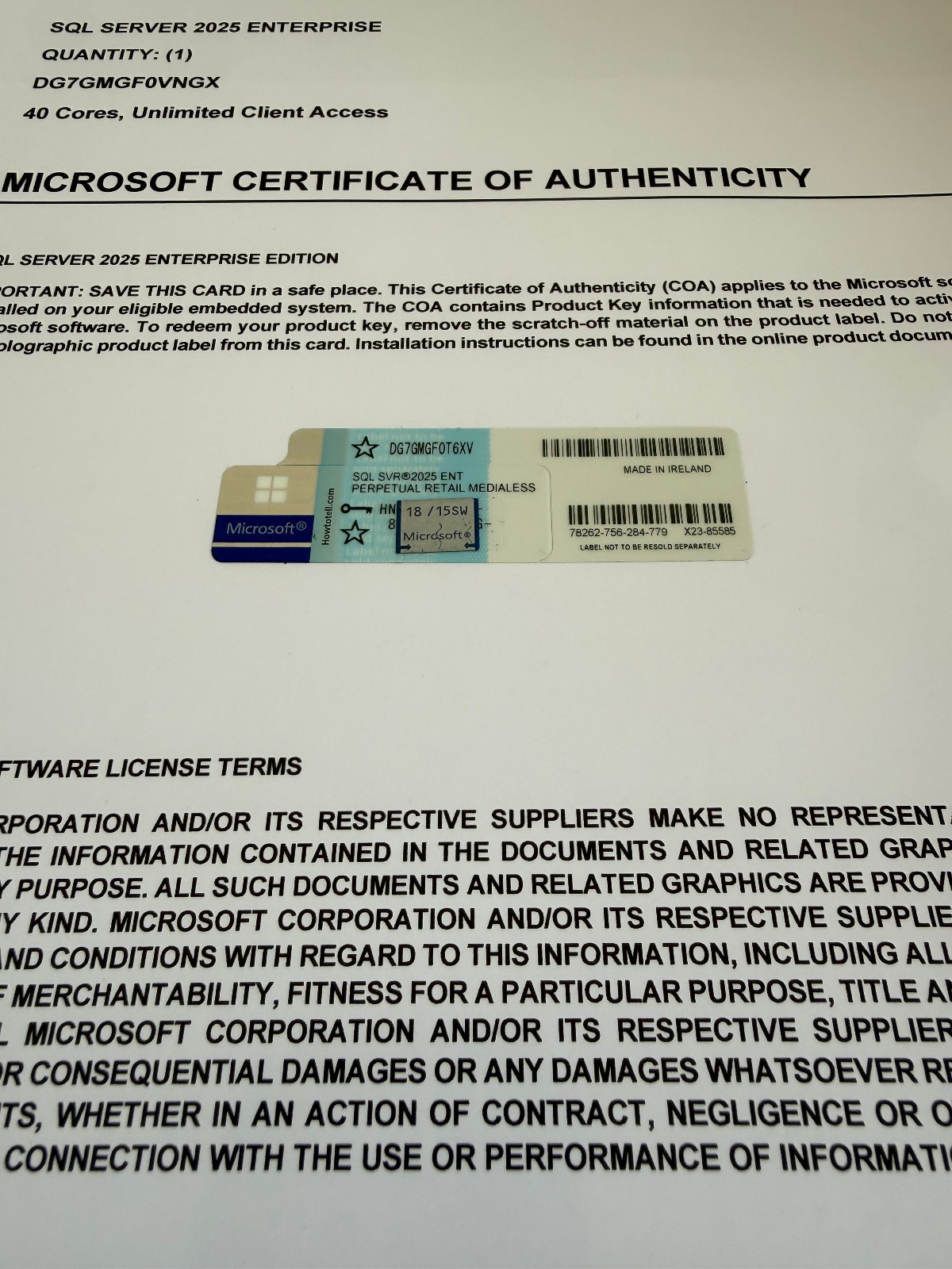 Microsoft SQL Server 2025 ENTERPRISE 40 Core Unlimited User CALs CoA GENUINE.