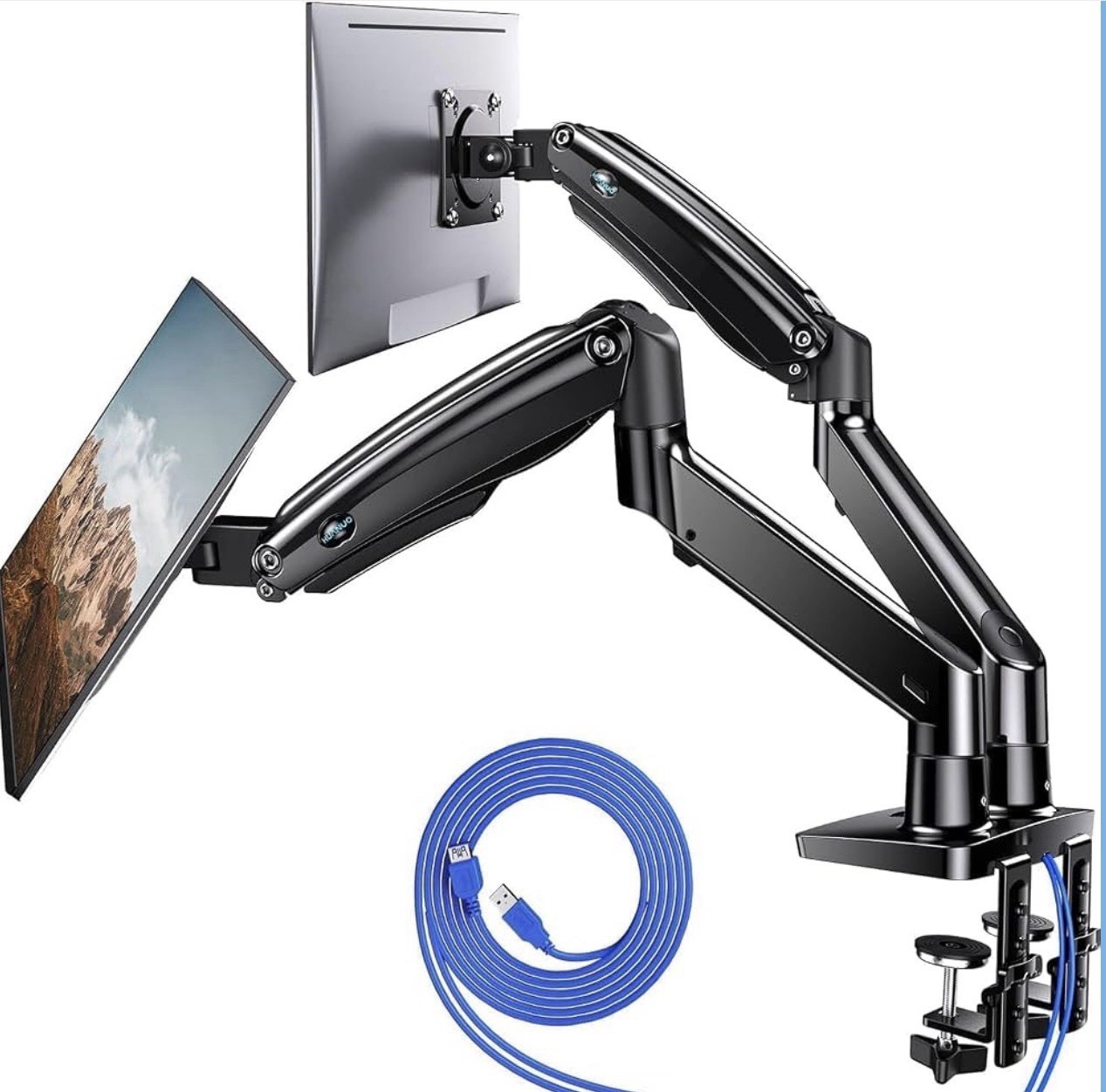 HUANUO Dual Desk Mount Arm 13-40in Tilt/Rotate VESA 75×75/100×100 USB Black
