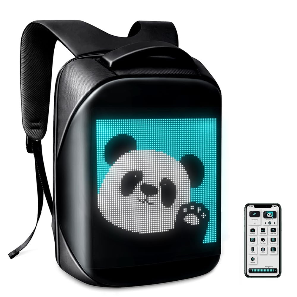 Programmable LED Laptop Backpack, Waterproof Travel Bag, App Control, 15.6″ Blac