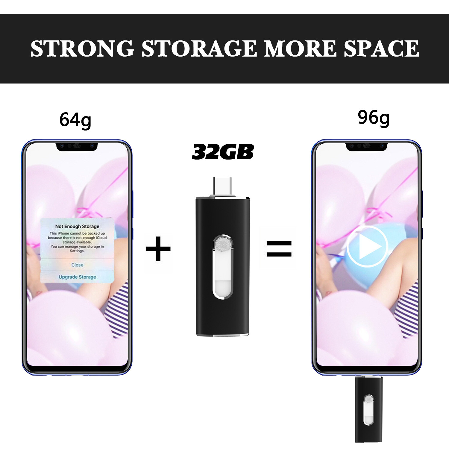 32G 64G 128G Type C USB 3.0 Flash Drive OTG Memory Stick Pen Drive 2-in-1 U Disk