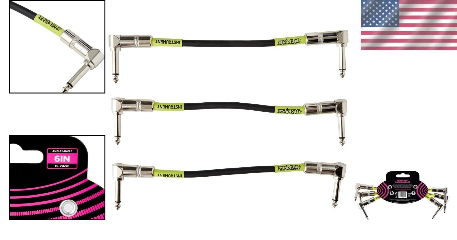 High-Quality 6in Angle/Angle Patch Cables x3