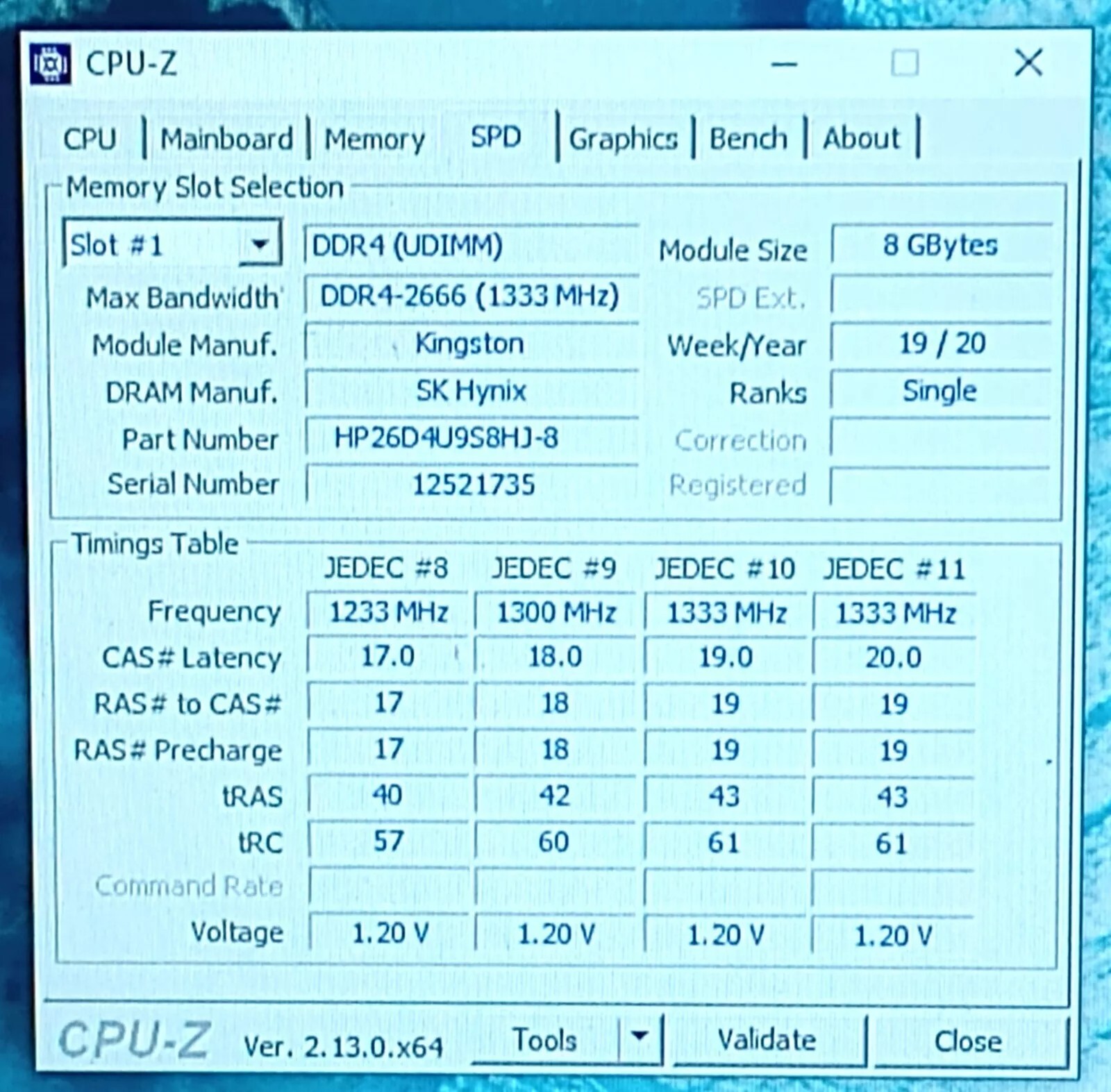 HP26D4U9S8ME-8 Kingston 8GB PC4-21300 DDR4-2666MHz non-ECC 288-Pin DIMM 1Rx8 RAM