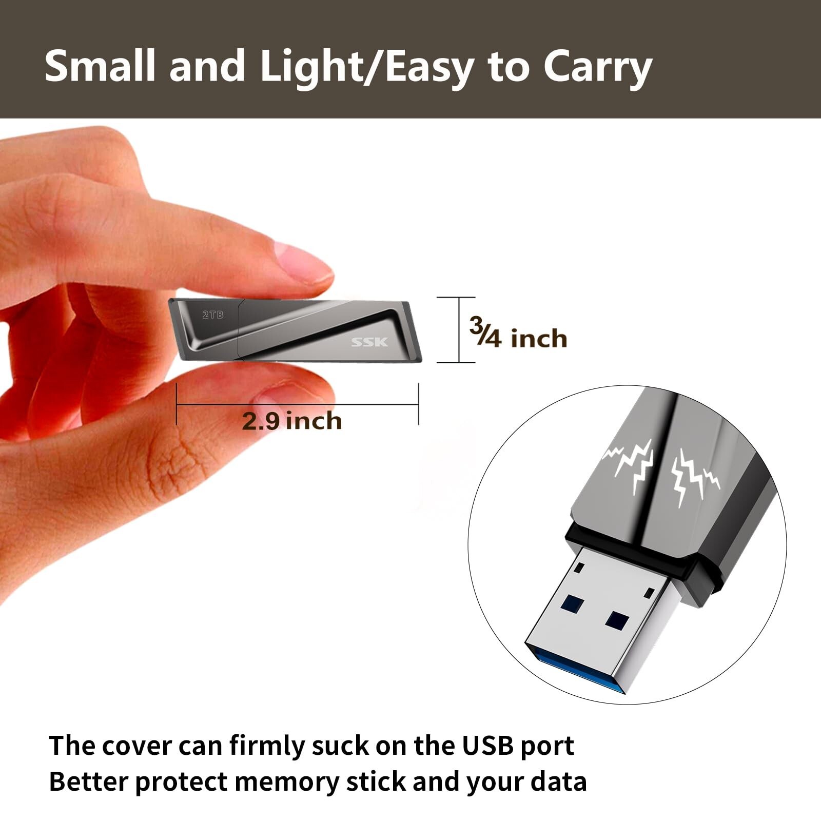 SSK SSD USB Flash Drive USB 3.2 550MB/s + USB C Adapte For Laptop, Smartphone