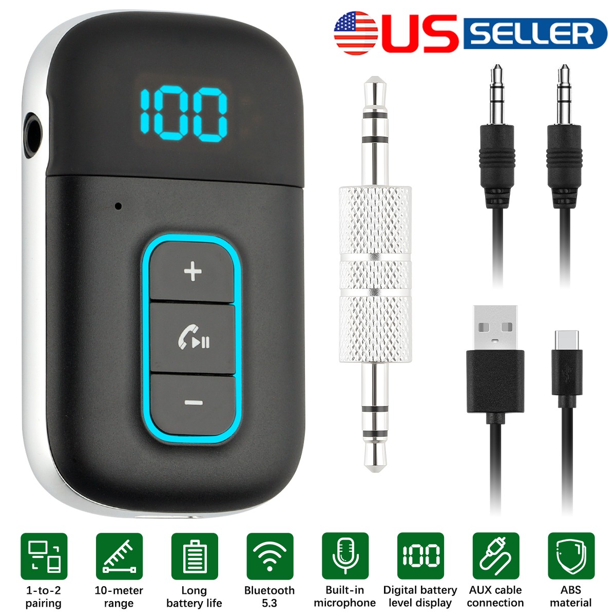 Bluetooth 5.3 Receiver Wireless Audio HiFi Music Adapter 3.5mm Jack AUX 1 To 2