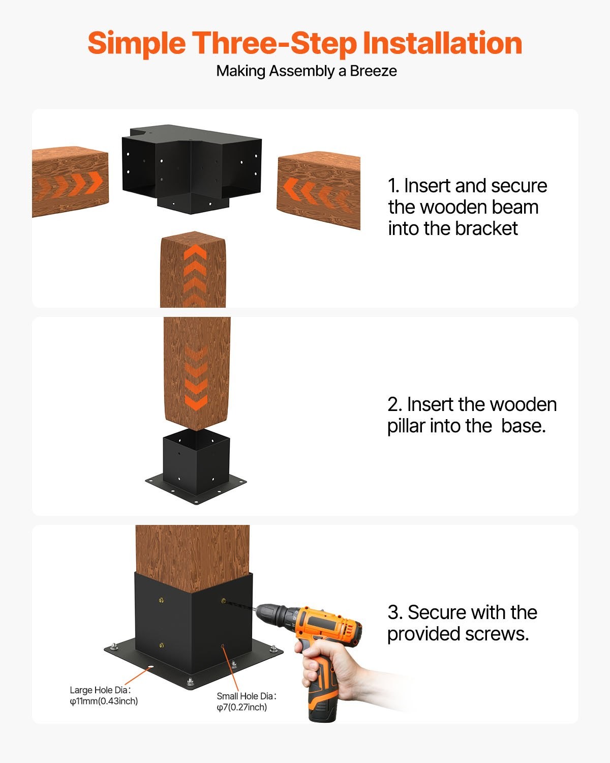 Pergola Bracket Kit, 6×6 Inch (Inner Size 5.5×5.5), 2 Pcs 4-Way Heavy Duty Corne