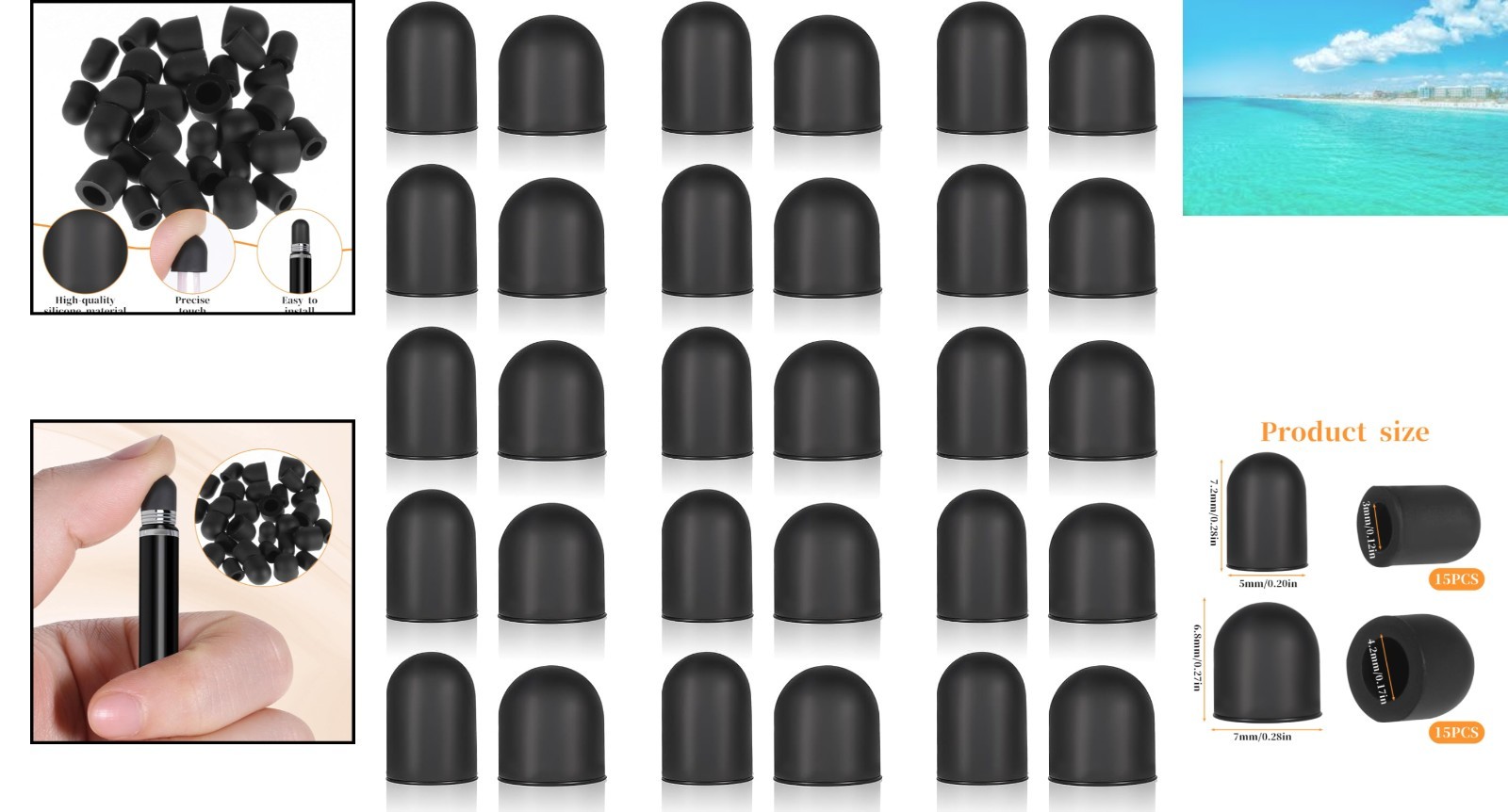 30 Pcs Rubber Stylus Tips – 0.2” & 0.28” Replacement for Touch Screen Accuracy