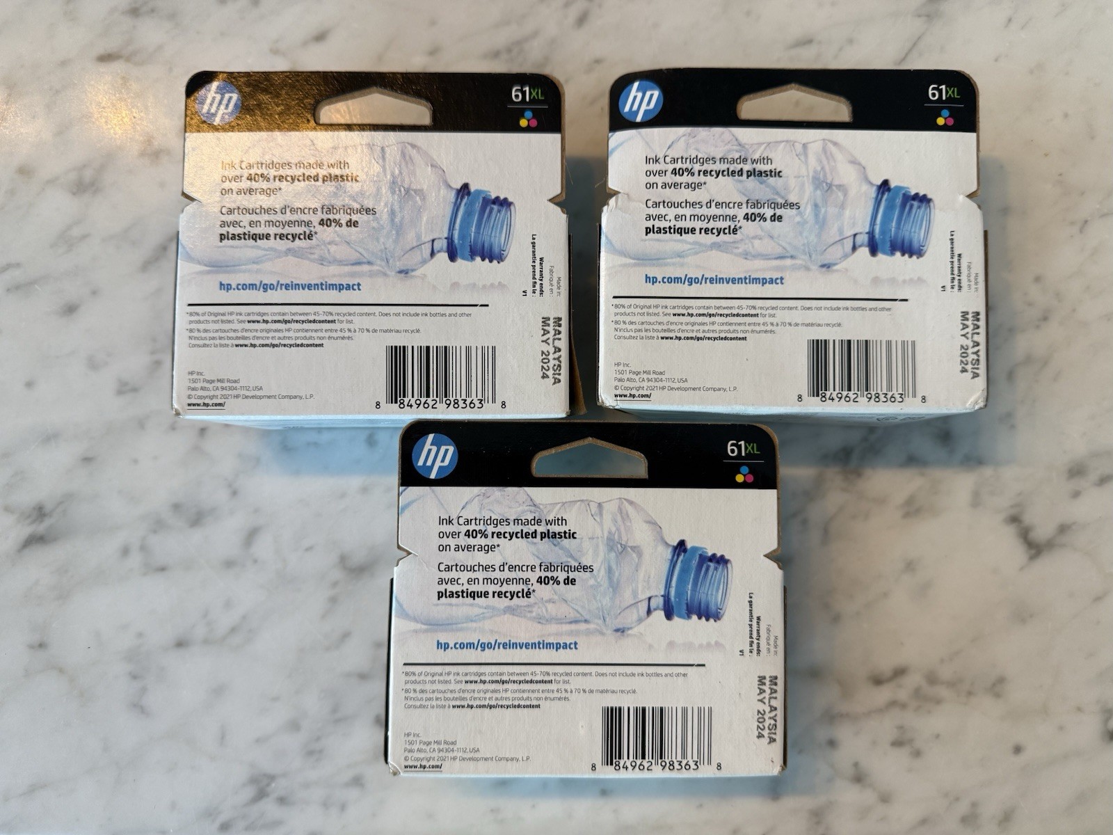 HP 61XL Tri-Color Ink Cartridge Expired. 3 Pack. New