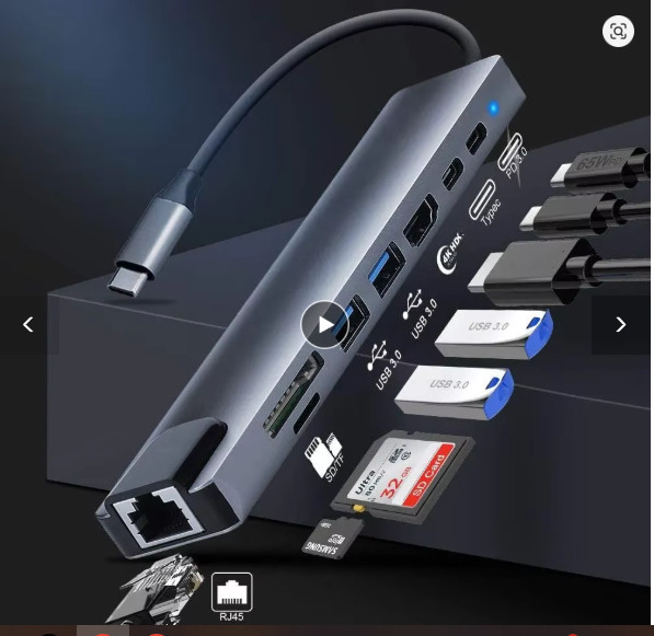 USB 3.0 Hub For Laptop Adapter PC Computer PD Charge Dock Station RJ45 HDMI-comp