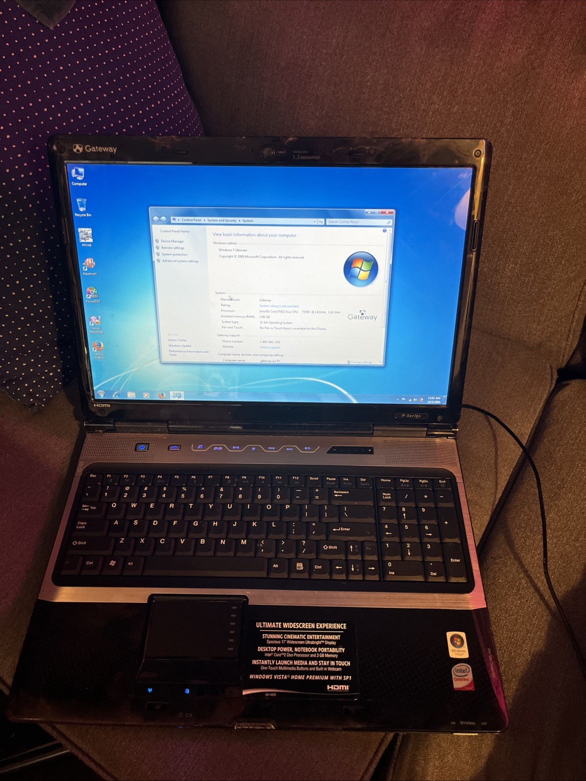 Gateway Model MG1 P-6822 Laptop 17″ Core 2 Duo, 3GB RAM Windows 7 Tested Works