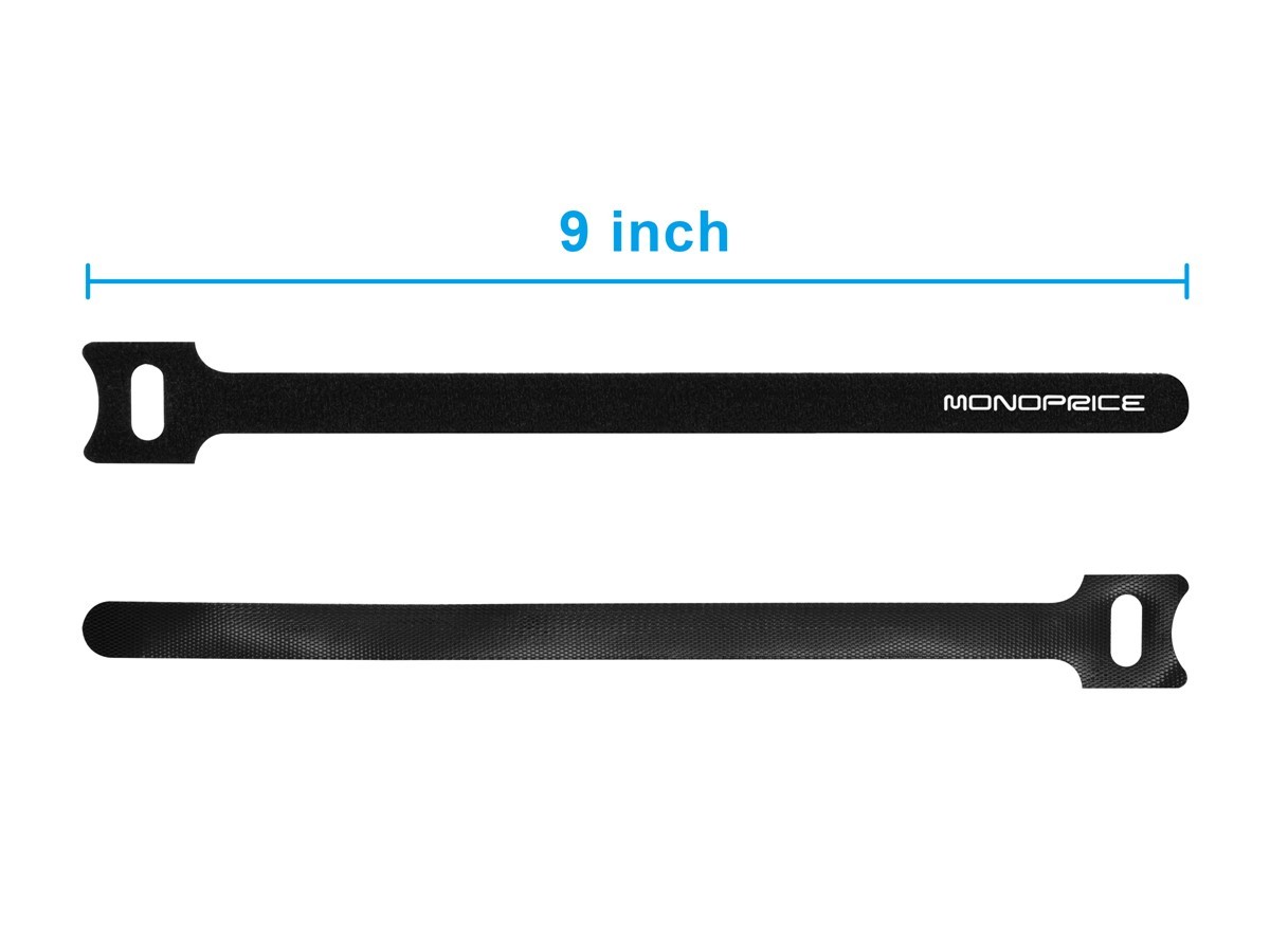 Monoprice Hook and Loop Fastening Cable Ties, 9in, 100 pcs/pack, Black