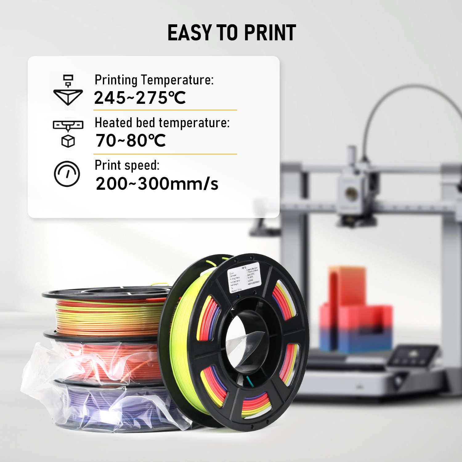 FILAZOO High Speed 3D Printer Filament 250G PETG 1.75mm 200-300mm/s PLA Filament