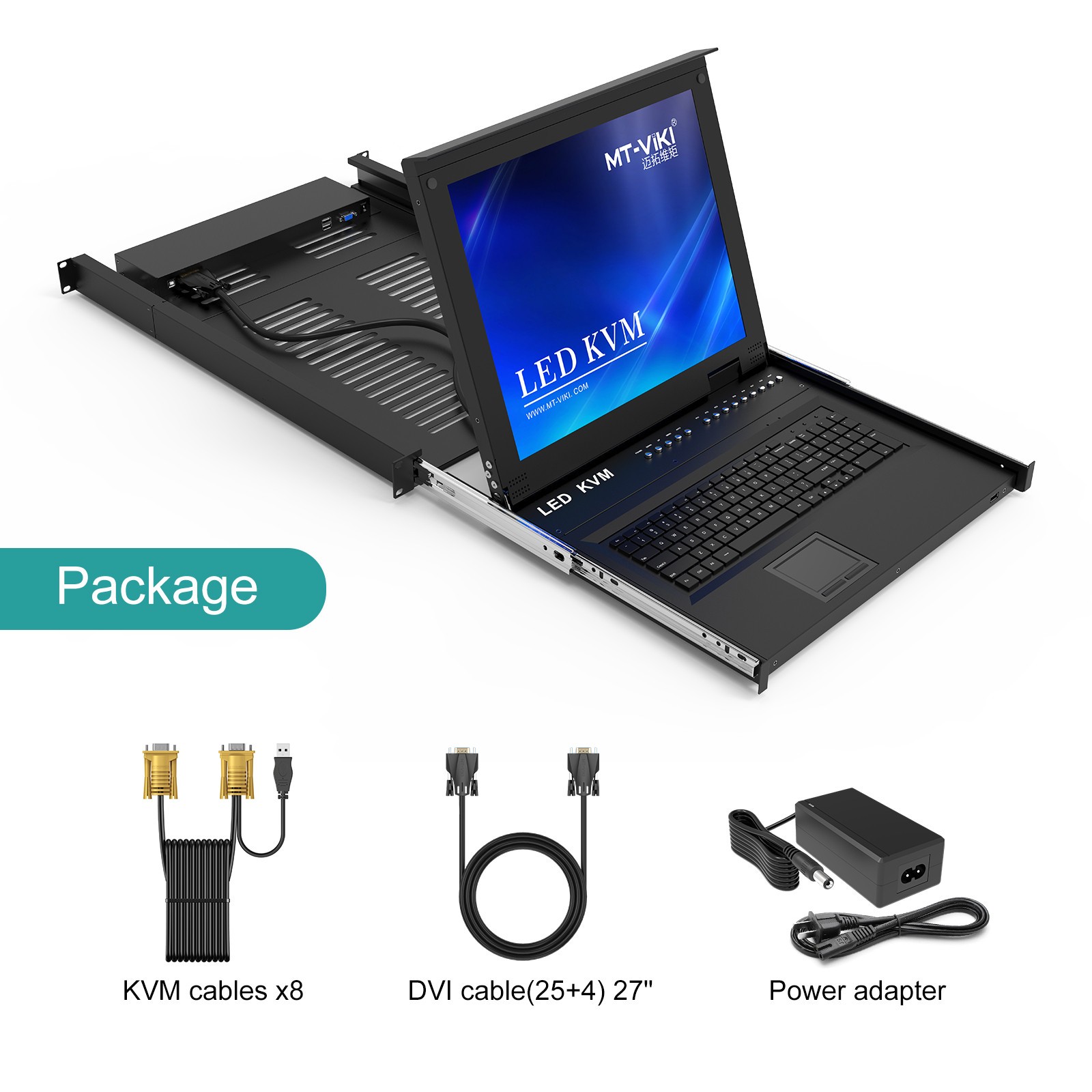 MT-VIKI Rackmount KVM 8 Port VGA Console 17″ LED 8×1 2U for IT Server Management