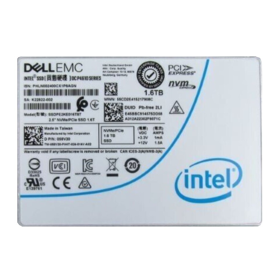 Intel DC P4610 1.6TB SSD DELL 2.5″ NVMe PCIe Solid State Drives SSDPE2KE016T8