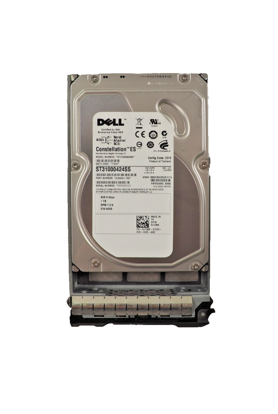 DELL CONSTELLATION ES 1TB 7.2K 6G SAS 3.5″ HDD ST31000424SS U738K w/F238F caddy