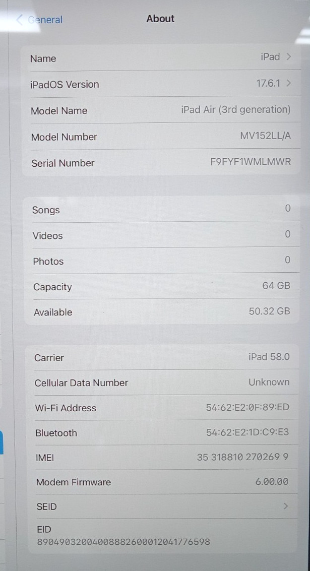 Apple iPad Air 3rd Generation (64GB, Space Gray, Unlocked) – Fully Functional!