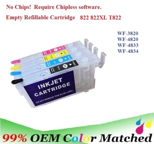 822XL 822 Alternative No Chip Refillable Ink Cartridge WF-4820 WF-4833 WF-3820