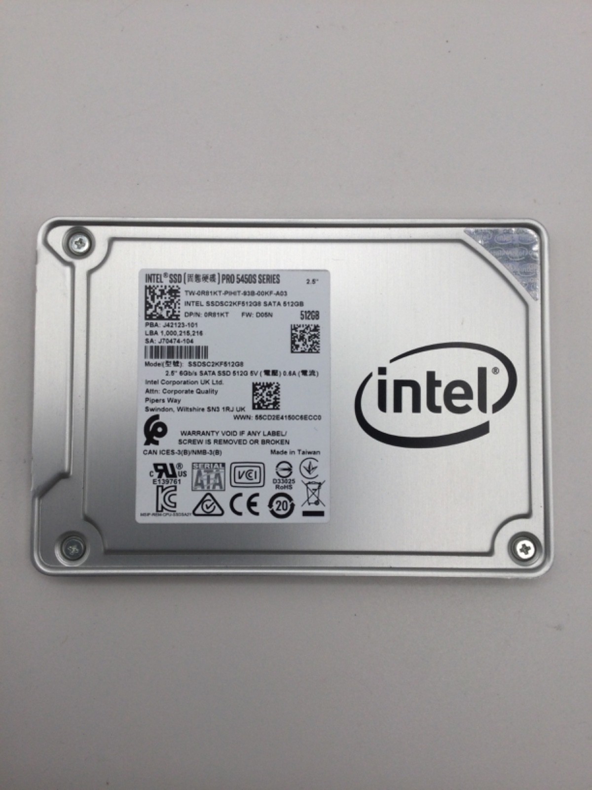 Intel Pro 5450S Series SSDSC2KF512G8 512GB SATA III SSD Tested Wiped & Working
