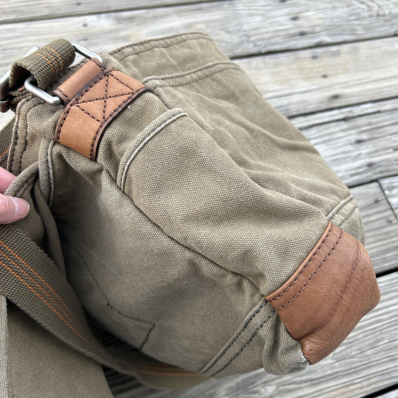 Vintage Fossil Canvas & Leather Messenger Bag Crossbody Laptop Computer Bag