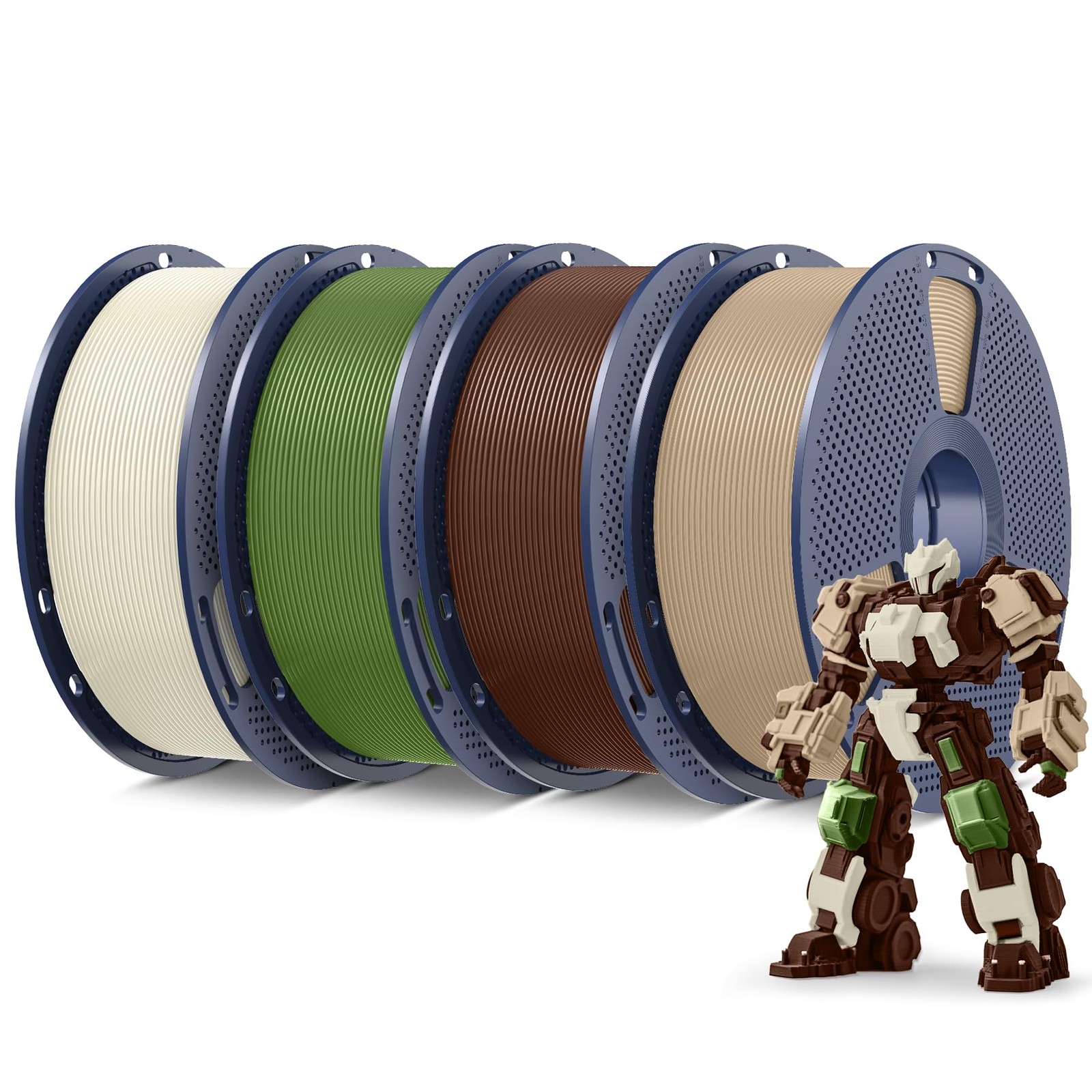 3D Printer Filament PLA Plus 1.75mm 4 Pack Bone White Olive Green Coffee Brown