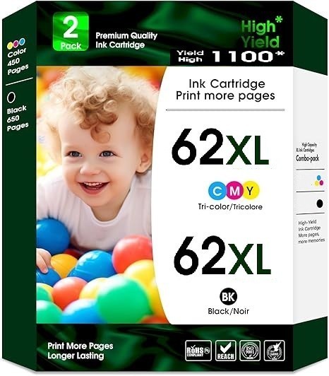62XL 63XL Ink Cartridge Replacement for HP Envy OfficeJet DeskJet Printers Color