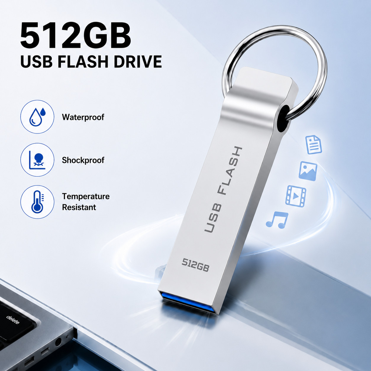 USB Flash Drive 512GB Memory Stick Waterproof Pendrive Thumb Stick