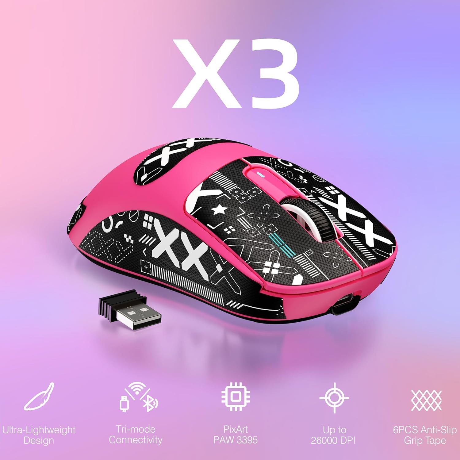 ATTACK SHARK X3 Lightweight Wireless Gaming Mouse, 49g Tri-Mode BT/2.4G/USB-C