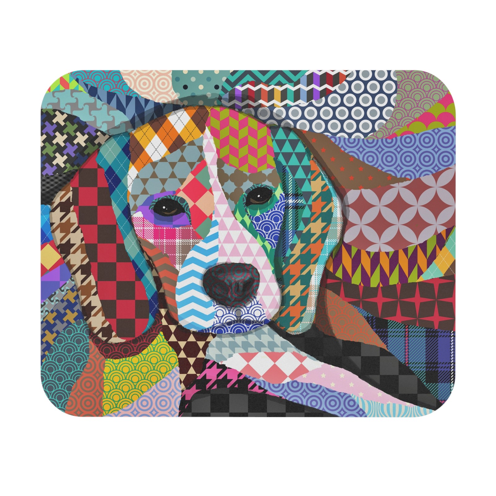 Colorful Patchwork Beagle Mouse Pad | Patterned Dog 161 Desk Mat
