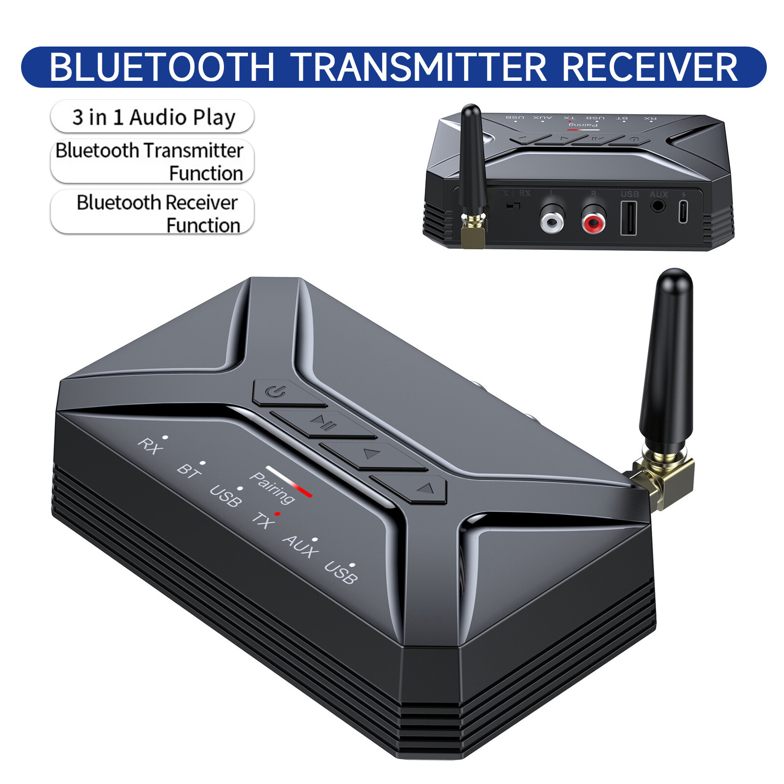 40M Long Range Bluetooth 5.0 Transmitter Receiver 3 in 1 HiFi Adapter AUX RCA