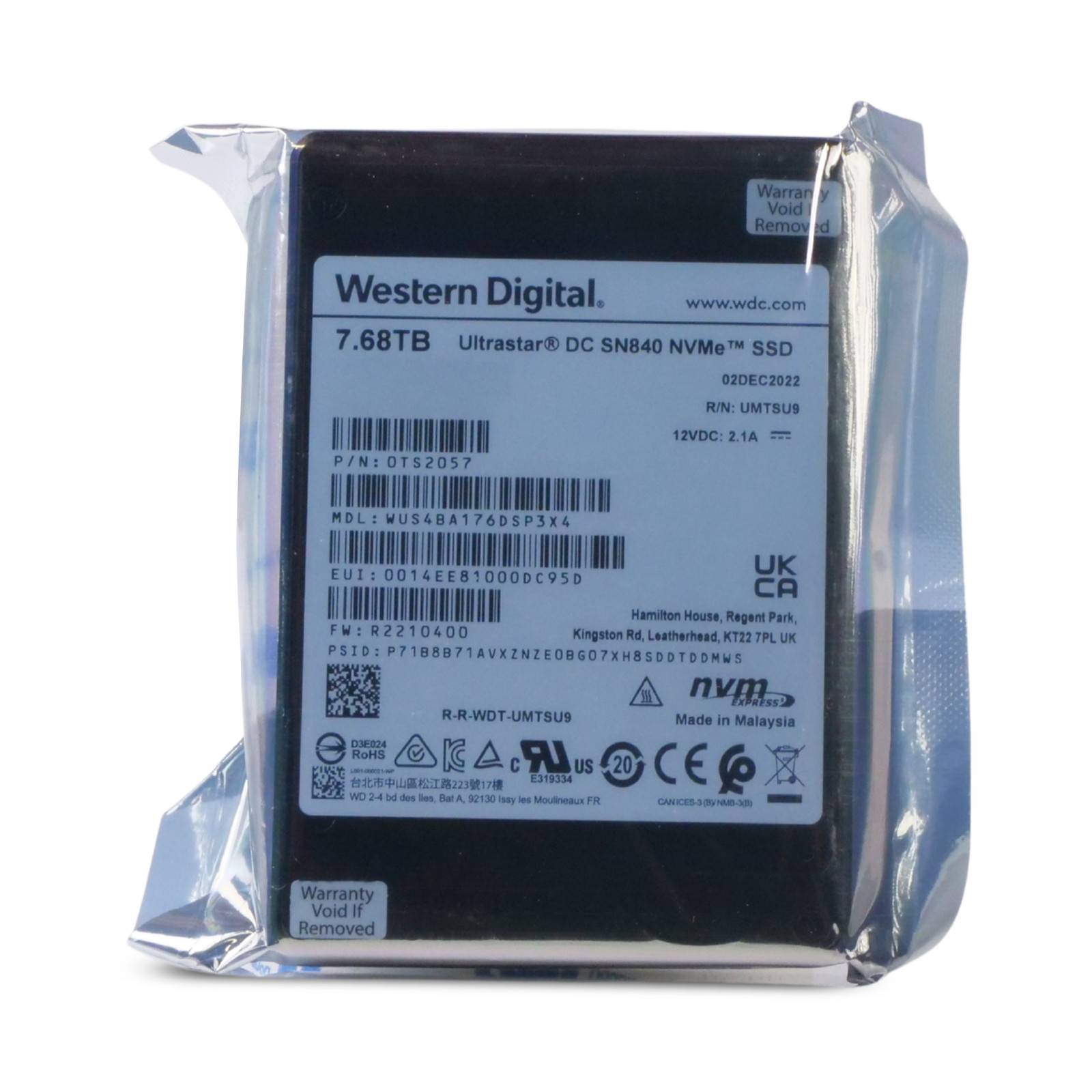 WD DC SN840 7.68TB WUS4BA176DSP3X4 0TS2057 PCIe Gen3.1×4 4GB/s U.2 NVMe 2.5″ SSD