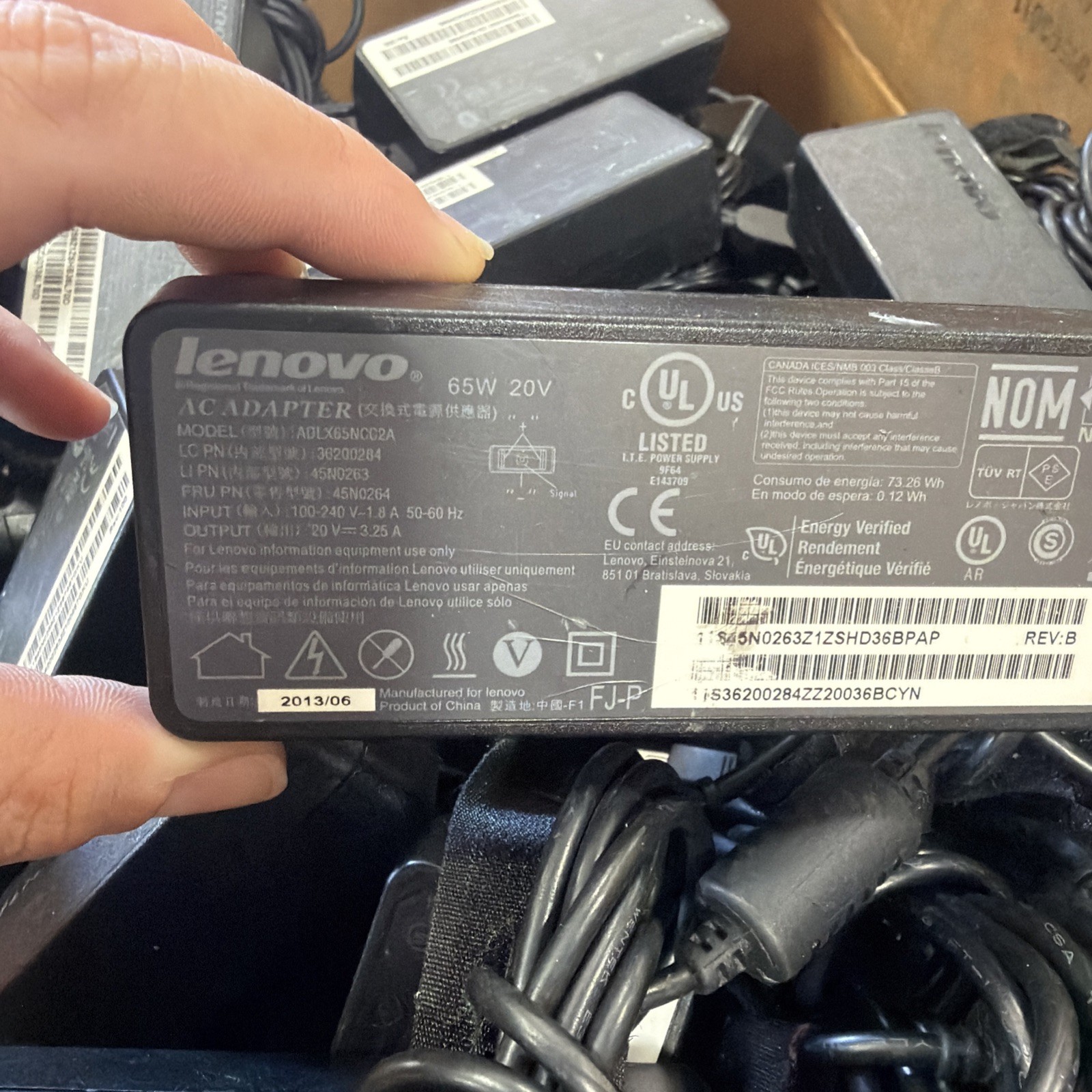 10X Lot Genuine Lenovo 65W 20V 3.25A AC Power Supply Square Slim Tip Adapter