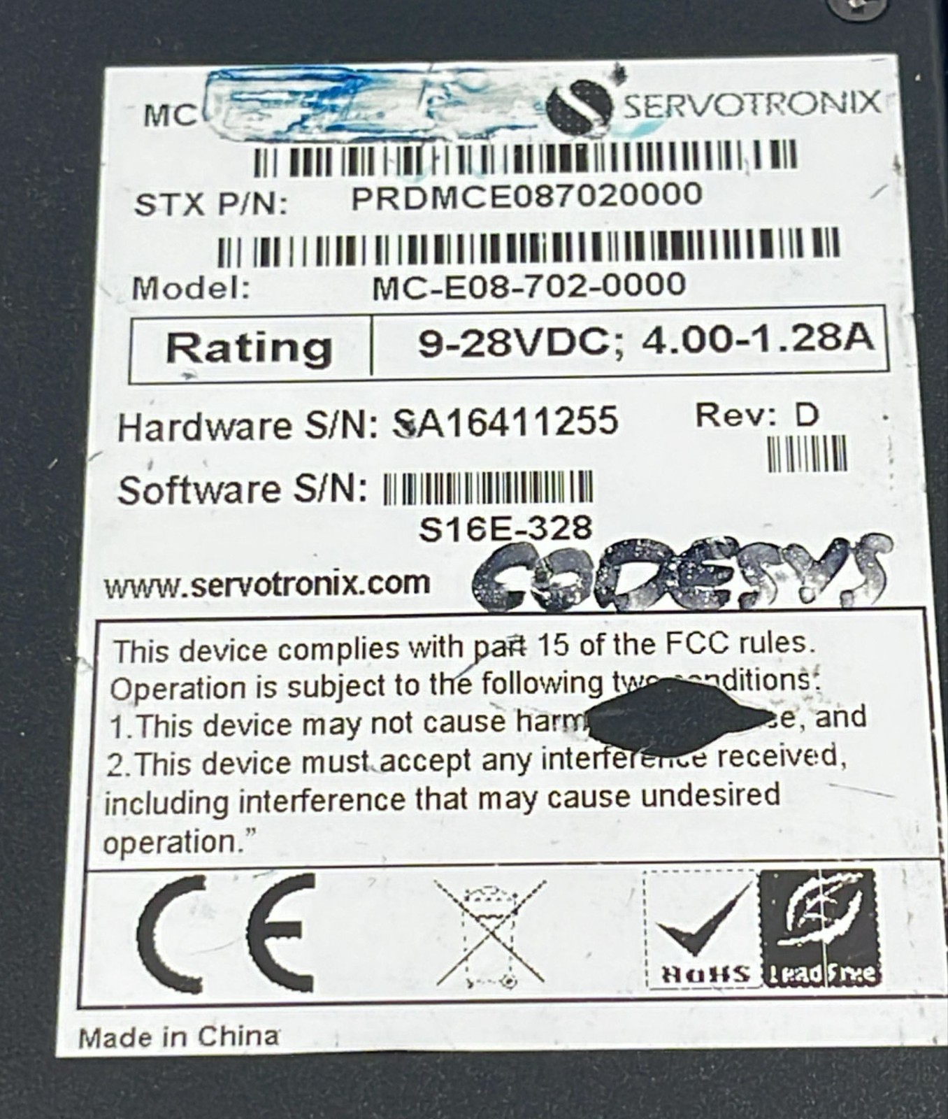 Servotronix MC-E08-702-0000 Motion Controller 9–28VDC 1.28A PRDMCE087020000