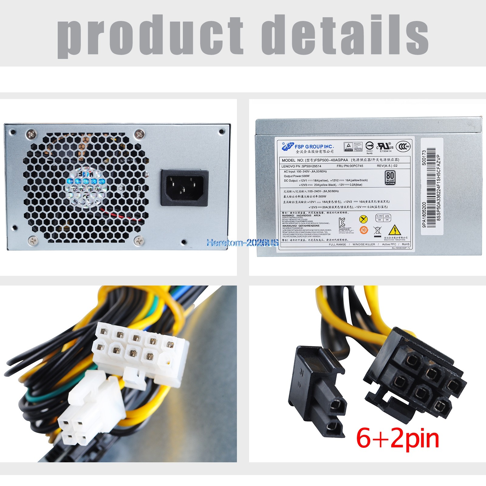 FSP500-40AGPAA PSU For Lenovo 500w P300 P310 P320 P410 Power Supply 10+4+6+2Pin