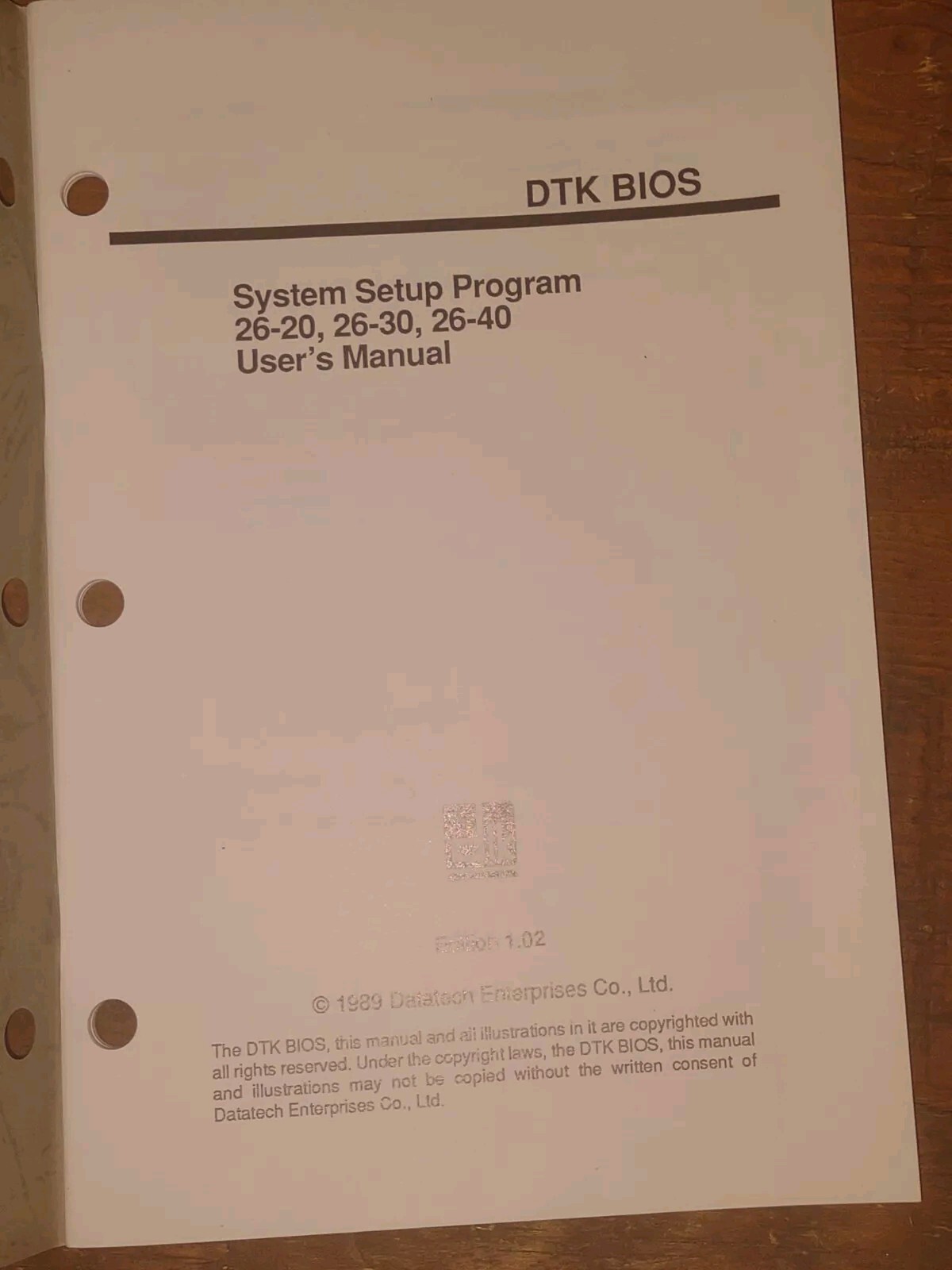 User Manual Book dtk Bios System 26-20 30 40 PC XT AT VTG compute Game etc